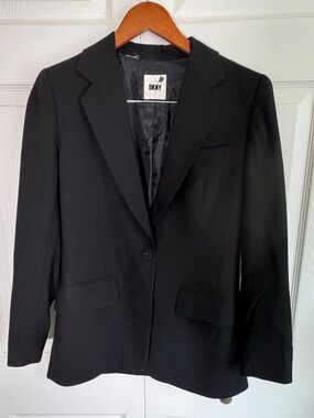 DKNY Black Tailored Single‎ Button Blazer Notch Lapel Career Jacket Size Small